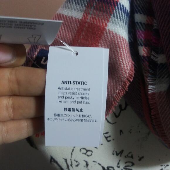 Lands' End Women's Coral Pink Plaid Scarf Soft Fringe - Picture 5 of 8